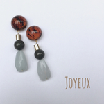 【再販】べっ甲カボション　ダスティブルー×ゴールドピアス　イヤリング
