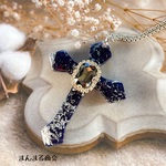 【カトリーナ✝️】黒 ブラック 紫陽花 クロス 十字架 ボタニカル レトロ ドライフラワー ガラス ビジュー レトロ チェーン ネックレス