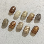 No.78 ネイルチップ　ニュアンスネイル　アシメネイル　インクネイル　ホワイトネイル　ゴールドネイル　立体ネイル　ブラウンネイル