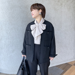小柄S■ゆったり着痩せ♡普段～お式♡ノーカラーツイードジャケット 黒■フォーマル 卒業式 KMC-749 701842