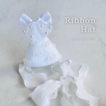 【ペット用】リボンハット（あご紐45cm×2）（パーティーハット、ベビークラウン ニューボーンフォト 100日 ハーフバースデー 誕生日 犬 猫 うさぎ）