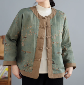 リネン 刺繍 冬の新しい 保温 コート