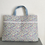 小花柄のレッスンバッグ　パープル紫＋ペールブルー水色系