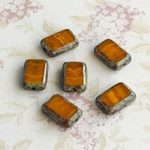 【12x8㍉ 8個】長方形チェコビーズ＊オレンジピカソ＊レクタングル