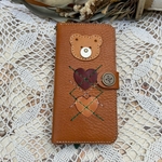 本革クマさんスマホケース🧸手帳型 iPhone 左利きも対応  韓国風 レザー ハート 