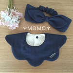 ネイビー♡オーダー名前刺繍入り花びらスタイ&ヘアターバン