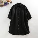 （再販２）肌触り最高なリネンロングシャツ　7分袖　ブラック　black f079