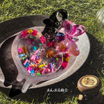 【とろけるハートちゃん】かすみ草 押し花 ドライフラワー リボン ビーズ カラフル 砂糖菓子 シャカシャカキーホルダー バッグチャーム