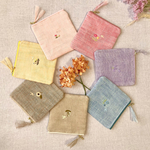 【特集掲載】花彩り-小鳥とお花刺繍リネンフラットポーチ(チューリップ•ガーベラ•ラベンダー•ネモフィラ•すずらん•ひまわり•たんぽぽ)