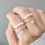 淡水パールと揺れるお花Ring Set💍　ビーズリング　ビーズ　淡水パール　指輪