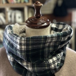 ねじりスヌード グリーンチェック×グレー×白黒チェック  ネックウォーマー ぽこぽこウール