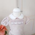 スモッキング刺繍のエプロンワンピース｜グレイッシュピンク×コーデュロイ｜100サイズ」