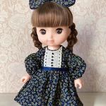 メルちゃん ネイビー小花柄ぽわん袖ワンピース&ヘッドドレス