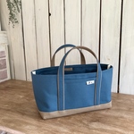 S横長スタイル帆布トート〈くすみブルーベース×グレージュ〉
