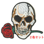薔薇と骸骨 ワッペン 刺繍アップリケ 2枚【スカル ワッペン素材】