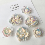 〈パープル×グリーン〉スパンコールと刺繍糸のしゃぼん玉みたいなアシンメトリーピアスorイヤリング