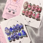 【No.62サイズオーダー】凸凹 ピンク シルバー ニュアンス 絵画 リボン 薔薇 凹凸 ネイル🎀🐩‪ONN-073-N