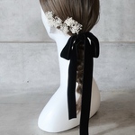 【金箔・水引追加◎】かすみ草の髪飾り+ベルベットリボン/ヘアアクセサリー/ヘッドパーツ/ヘアパーツ/ベロアリボン