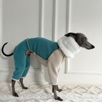 オーダー犬服 アンチピリングフリース バイカラー ロンパース ターコイズ×ライトベージュ