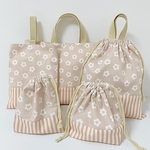くすみピンク花柄×ストライプ　入園入学グッズ5点セット　女の子　バラ売り&サイズ指定オーダー可能