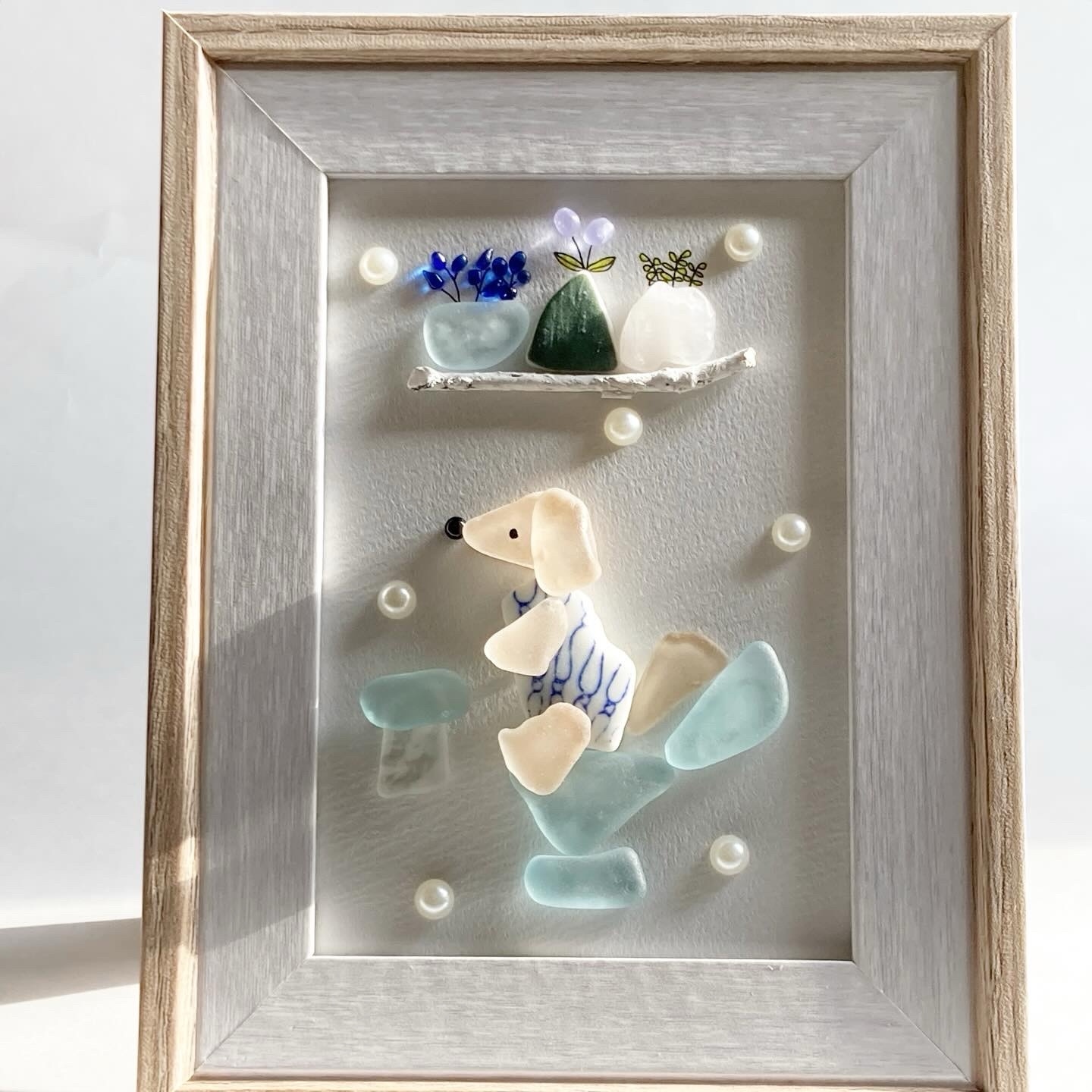 シーグラスアート ハチワレ犬 トイレット ワンちゃん ワンコ