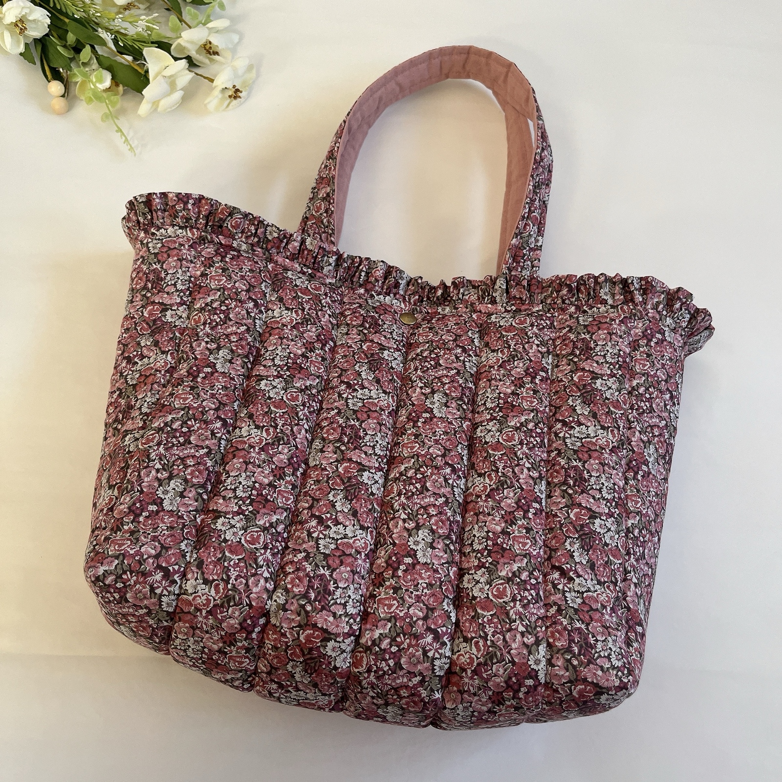 ヌビバッグ　くすみピンク　リバティ ヌビバッグ くすみピンク たっぷり トートバッグ 大人リバティ