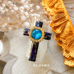 【カトリーナ✝️】ブラック 紫陽花クロス 十字架 ボタニカル レトロ ドライフラワー ガラス ビジュー レトロ 銀箔 フリーサイズ リング