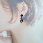 ＊シックなアメジストとフローライトのスタッドピアス＊チタンポスト＊イヤリングに変更可＊２月の誕生石