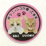 丸型車用ステッカー(時々ニャンコが乗ってます)2匹用