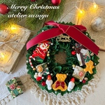 温かいろうそくの灯り＊.｡.クリスマスリース　クリスマス　布リース　くま　樹脂粘土