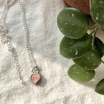 《silver925》heart pink coral ❃ padlock charm necklace ✴︎