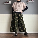 【八丈島復興応援作品】コーデュロイワイドパンツ  カーキ北欧柄