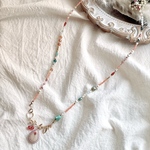 botanical necklace  All beads   天然石　パール　雫フラワー　前留めネックレス　ロングネックレス