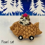 【再販】たい焼き猫の刺繍ブローチ【キジ白】