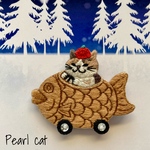 【再販】たい焼き猫の刺繍ブローチ【パステル三毛】