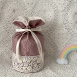 【再販】《サイズオーダー》ペット 骨壷カバー🐾ポコポコ素材とインド刺繍お花リボン ピンク ブルー  アイボリー 3寸 3.5寸 4寸 