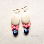 ↟ wood×pink×navy beads pierce ⇄earring