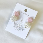 刺繍ピアス　イヤリング　お正月カラー　ピンク