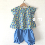 ！！セール！!【90サイズ】コットンセットアップ（かぼちゃパンツ付）小花ブルー