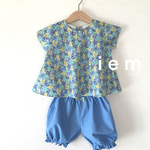 ！！セール！!【80サイズ】コットンセットアップ（かぼちゃパンツ付）小花ブルー