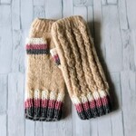 [手編み]　ハンドウォーマー　ラインがオシャレなベージュの指なし手袋