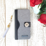 【pajour 】( ブラックデニム ) バイカラー 手帳型 スマホケース【iPhone】【手帳】【岡山デニム】