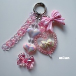 🎀💕リボン　じゃらじゃらチャーム　ストラップ　ビーズアクセサリー　iPhoneケース アクセサリー　プラビーズ　プラチェーン  プラパーツ　じゃらじゃら　オーロラカラー　パール