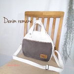 【期間SALE】¥4100➜¥3100　デニムリメイク  秋冬 3way 冬にカワイイ♡ホワイトデニム 丸い デニムバッグ ラビットファー