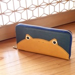 『ケロングウォレット』イエロー×フォレストグリーン　カエルのラウンドファスナーウォレット　長財布　かえる　蛙