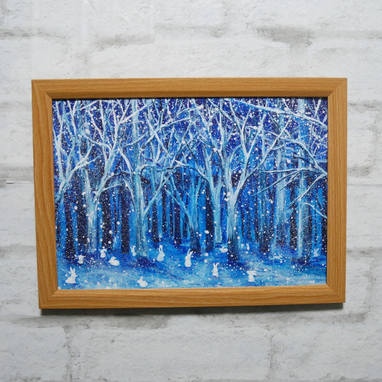 【受注生産品】 油絵 油彩 油彩画 絵 絵画【冬の林の兎】 - HR | minne 国内 絵画