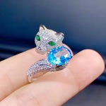 〖topaz〗天然 ブルー トパーズ オーバル ヒョウ レオパード 豹 リング 指輪 シルバー925 天然石