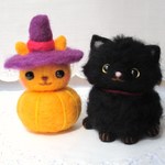 ハロウィン　ふわふわ黒猫ちゃん　かぼちゃねこさん