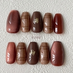 no.40 red brown × check🧶マグネットネイル チェック 