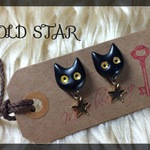 黒猫一番星ピアス☆ゴールドの星